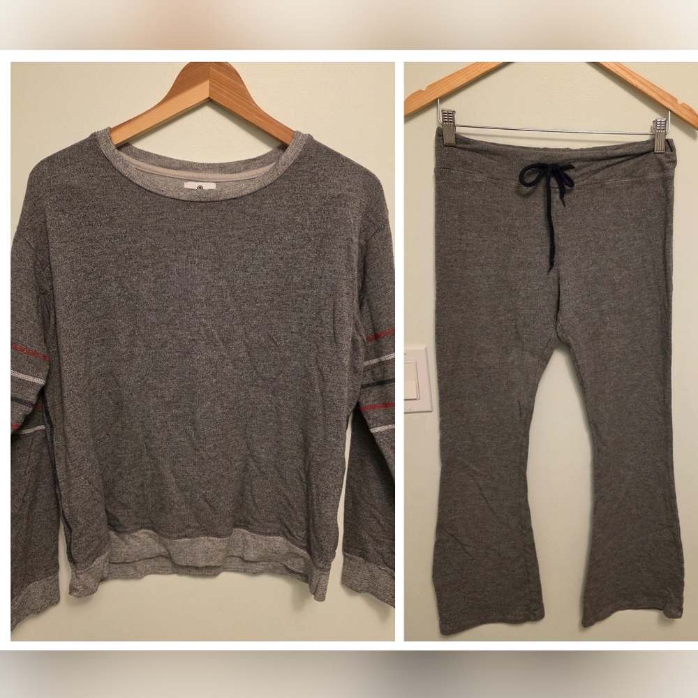 Sundry Kick Flare Lounge Set Heather Gray Multi-Stripe